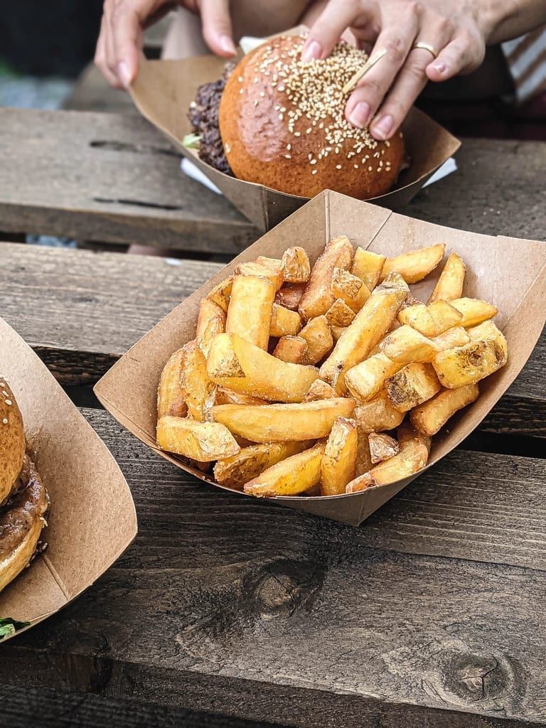 Thick-cut fries in a paper boat